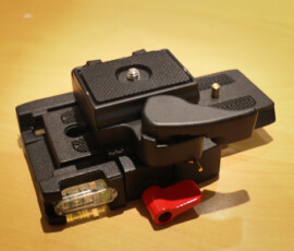 Assembled quick release plates, showing the ability to slide camera within the case. img 5190