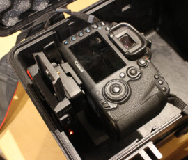 Mounted camera resting in case in this position the centre of the lens can be found by drawing around end of lens onto some duck tape img 5192