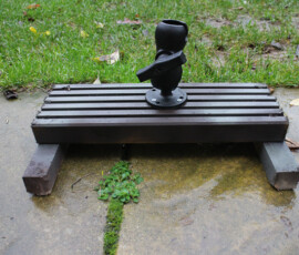 Assembled sled/stand. I just used a bit of leftover wood to which the Ram Mount is screwed. Obviously you could screw the Ram Mount to a tree or fence when in the field. img 5204